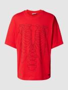 REVIEW Oversized T-Shirt mit Strasssteinbesatz in Rot, Größe XS
