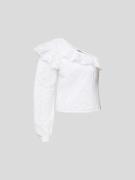 Custommade One-Shoulder-Bluse mit Volants in Weiss, Größe L
