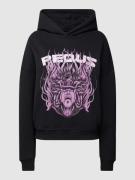 PEQUS Cropped Hoodie mit Motiv-Print in Black, Größe XS