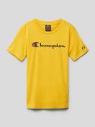 CHAMPION T-Shirt mit Logo-Print in Dunkelgelb, Größe 140