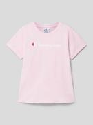 CHAMPION T-Shirt mit Label-Print in Rosa, Größe 140