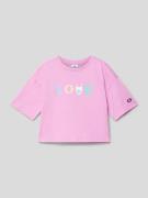 CHAMPION Cropped T-Shirt mit Statement-Print in Fuchsia, Größe 140