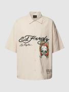ED HARDY Oversized Freizeithemd mit Label-Prints in Ecru, Größe S