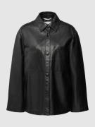 Marc O'Polo Hemdbluse aus Leder mit Knopfleiste in Black, Größe 34