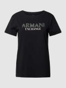 ARMANI EXCHANGE T-Shirt mit Label-Ziersteinbesatz in Black, Größe S