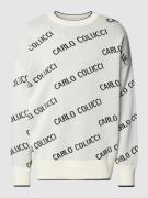 CARLO COLUCCI Strickpullover mit Allover-Label-Print in Weiss, Größe X...