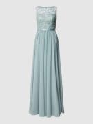 Luxuar Abendkleid mit floralem Stitching in Mint, Größe 36