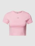 Tommy Jeans Cropped T-Shirt mit Label-Stitching in Pink, Größe XL