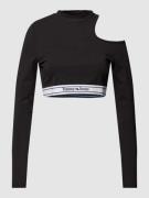 Tommy Jeans Cropped Longsleeve mit elastischem Logo-Bund in Black, Grö...