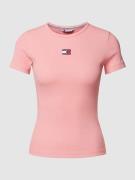 Tommy Jeans Slim Fit T-Shirt in Ripp-Optik in Pink, Größe XS
