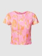 Tom Tailor Denim T-Shirt mit Allover-Muster in Rosa, Größe XS