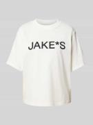 Jake*s Casual T-Shirt mit Label-Print in Offwhite, Größe XS