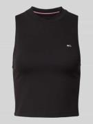 Tommy Jeans Cropped Tanktop mit Label-Stitching in Black, Größe XS