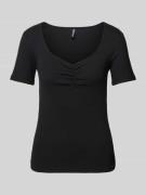 Pieces T-Shirt in Ripp-Optik Modell 'TANIA' in Black, Größe XS