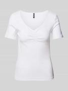 Pieces T-Shirt in Ripp-Optik Modell 'TANIA' in Weiss, Größe M
