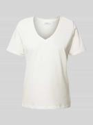 Marc O'Polo Denim T-Shirt mit V-Ausschnitt in Offwhite, Größe XS