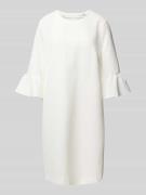 0039 Italy Knielanges Kleid mit Volants in Offwhite, Größe S