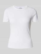 Jake*s Casual T-Shirt mit Rippenstruktur in Weiss, Größe XL