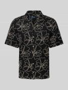 MCNEAL Regular Fit Leinenhemd mit Motiv-Stitching in Black, Größe L