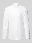 Polo Ralph Lauren Custom Fit Leinenhemd mit Label-Stitching in Weiss, ...