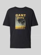 Gant T-Shirt mit Label- und Motiv-Print in Black, Größe S