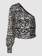 Mango One-Shoulder-Bluse mit Allover-Muster Modell 'MOON' in Black, Gr...