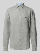 Fynch-Hatton Regular Fit Leinenhemd mit Logo-Stitching in Khaki Melang...