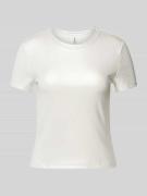 Only T-Shirt in Ripp-Optik Modell 'ONLYSOL LIFE' in Silber, Größe XS