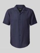 Only & Sons Slim Fit Leinenhemd mit 1/2-Arm Modell 'CAIDEN' in Dunkelb...
