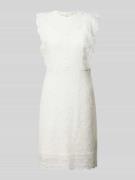 Only Knielanges Kleid in unifarbenem Design mit Spitze in Offwhite, Gr...