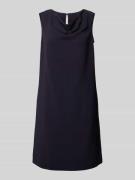 comma Knielanges Kleid mit Wasserfall-Ausschnitt in Marine, Größe 34