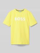 Boss T-Shirt mit Label-Print in Gelb, Größe 152