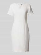 WHITE LABEL Knielanges Kleid mit V-Ausschnitt in Offwhite, Größe 36