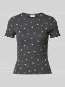 Jake*s Casual T-Shirt in Ripp-Optik mit floralem Muster in Dunkelgrau,...
