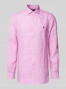 Polo Ralph Lauren Slim Fit Leinenhemd mit Glencheck-Muster in Pink, Gr...