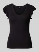 Only T-Shirt mit V-Ausschnitt Modell 'BELIA' in Black, Größe M