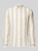 Gant Regular Fit Leinenhemd mit Blockstreifen in Beige, Größe S
