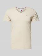 Tommy Jeans T-Shirt mit Label-Stitching in Beige, Größe L