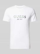 Guess T-Shirt mit Label-Print in Weiss, Größe L