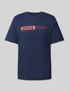 Jack & Jones T-Shirt mit Label-Print Modell 'CONEO' in Marine, Größe M