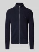 Tommy Hilfiger Strickjacke mit geripptem Stehkragen in Marine, Größe L