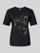 Vila T-Shirt mit geripptem Rundhalsausschnitt Modell 'SYBIL' in Black,...