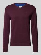 Tom Tailor Regular Fit Strickpullover mit V-Ausschnitt in Bordeaux, Gr...