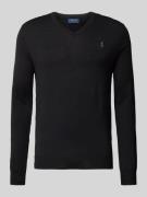 Polo Ralph Lauren Wollpullover mit Logo-Stitching in Black, Größe XL