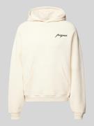 PEQUS Hoodie mit Label-Print in Sand, Größe XXL