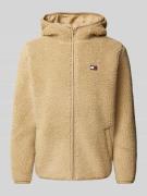 Tommy Jeans Teddyfell-Jacke mit Kapuze in Beige, Größe L