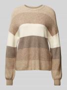 Only Gestreifter Pullover mit Rundhalsausschnitt Modell 'ATIA' in Beig...