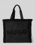 HUGO Tote Bag mit Teddyfell-Besatz Modell 'Becky' in Black, Größe 1