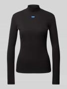 Hugo Blue Longsleeve mit geripptem Stehkragen in Black, Größe M