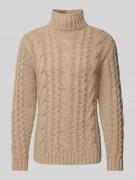 Profuomo Rollkragenpullover mit Zopfmuster in Beige, Größe L